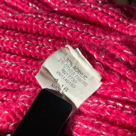 Girls Size 4-16 Pink Beanie Pom Pom Sparkly Pullover Cable Knit Acrylic Blend - Picture 4 of 6